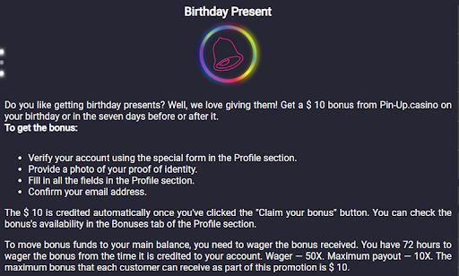 Bonus (Birthday gift) for Regular Players